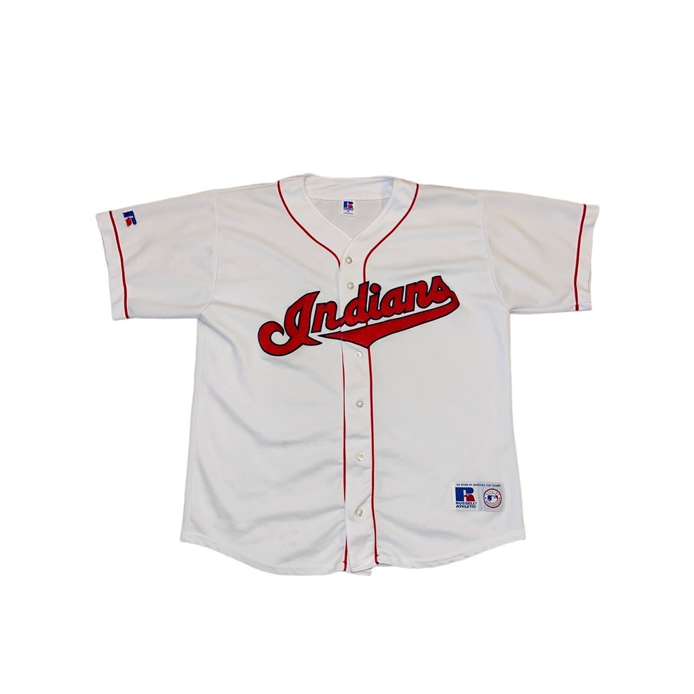 Vintage 90s Russell Athletic Cleveland Indians Baseball Jersey White MLB USA XL